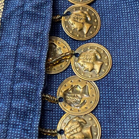 Vintage 80's Lizwear Denim Wrap Skirt With Charms & Aztec Print Women's Size 12 - Picture 3 of 15